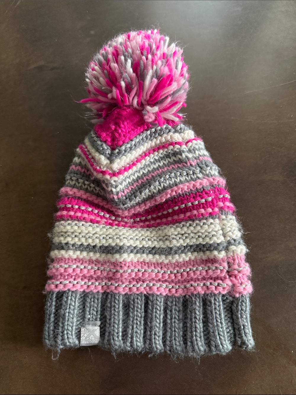ZeroXposur Kids Striped Pom-Pom Beanie - Pink, Gray & White